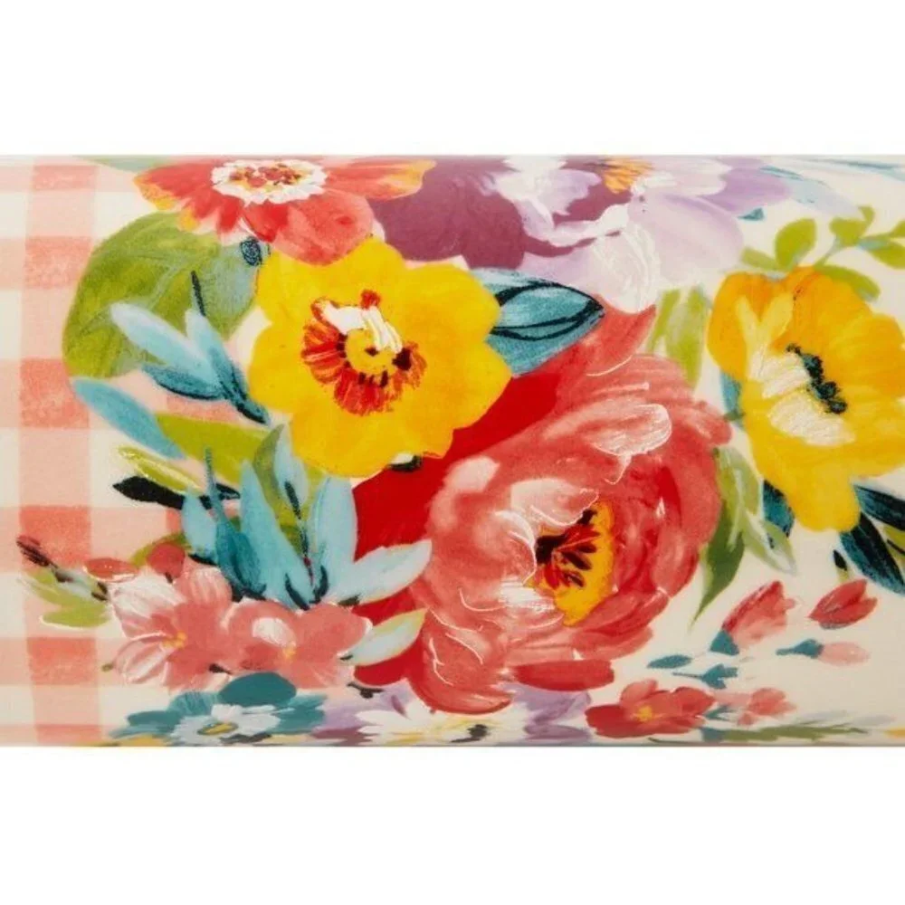 The Pioneer Woman Ceramic Rolling Pin Sweet Romance Blossom w/Acacia Handles NEW